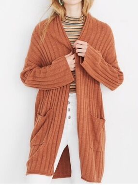 Madewell Piedmont Cozy Ribbed Open-Front Cardigan in Rust Color